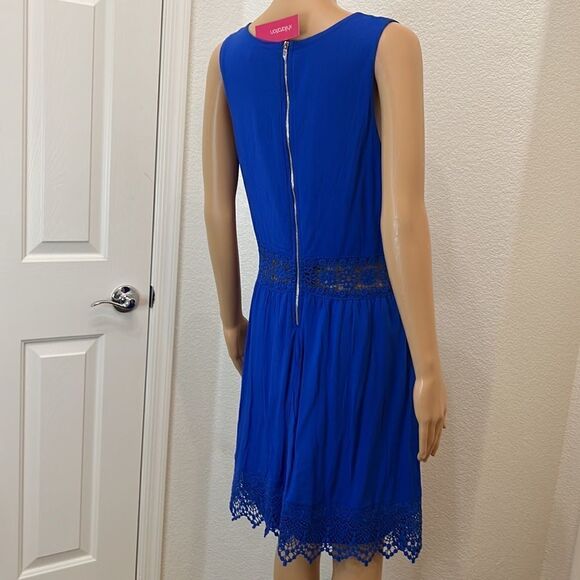 Xhiilaration Dress Size Large Cobalt Blue Scoop Neck Lace Cutout Waist Hem New - Picture 8 of 15